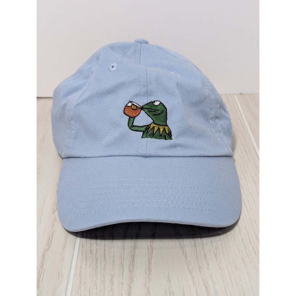 Light Blue Kermit the Frog Drinking Tea Embroidered Hat Men Women adjustable cap